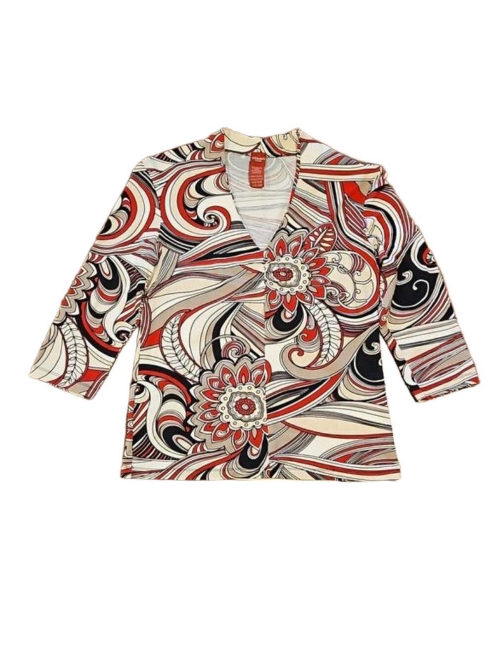 OLSEN EUROPE WOMEN'S MULTICOLOR VIBRANT ABSTRACT PRINT V-NECK TOP SIZE 6